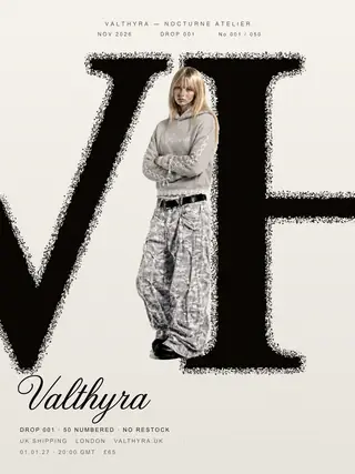 Valthyra Lunette campaign poster with model and VH mark